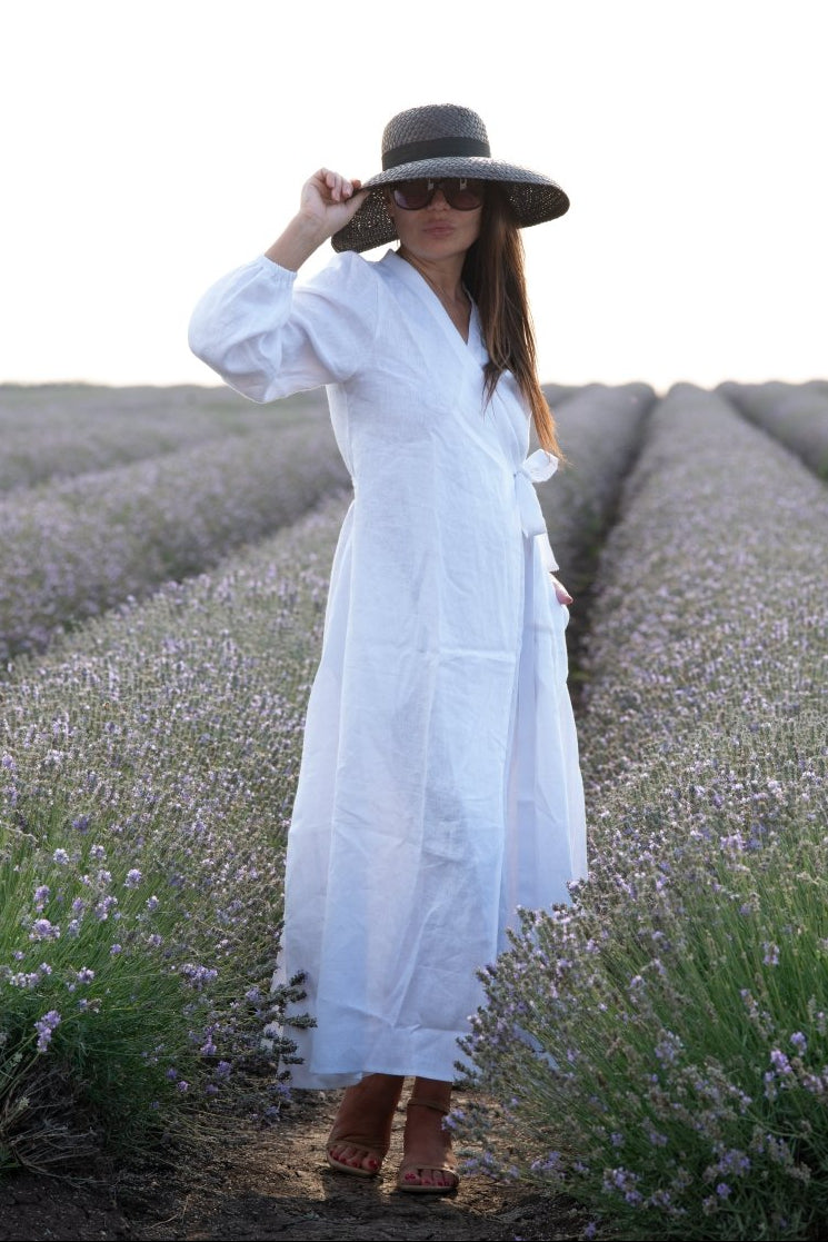 knee length dresses for ladies Wrap Linen Dress NAPOLI