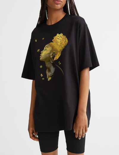 Gold African Woman Painted Premium T-Shirt EugFashion 