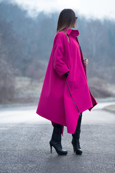 Hot Pink Women Loose Winter Coat EugFashion 