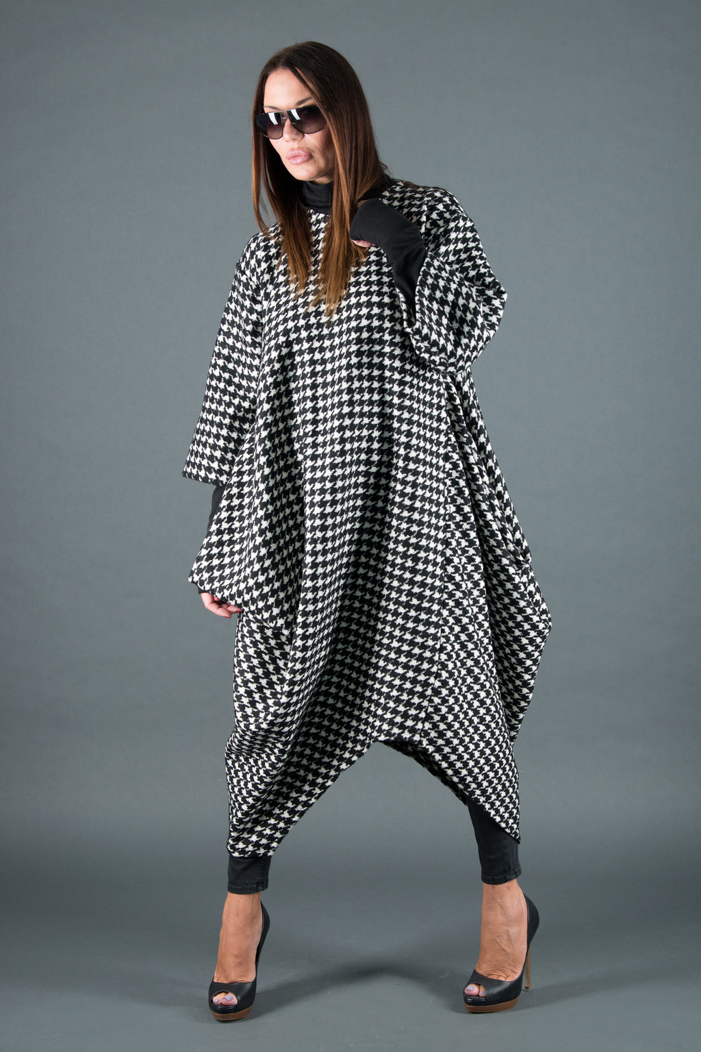 Houndstooth poncho dress Tracy - EUG Fashion