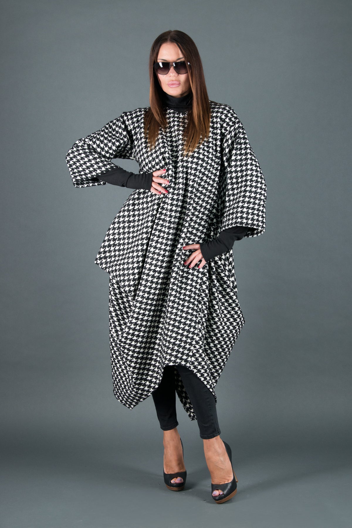 Houndstooth poncho dress Tracy - EUG Fashion