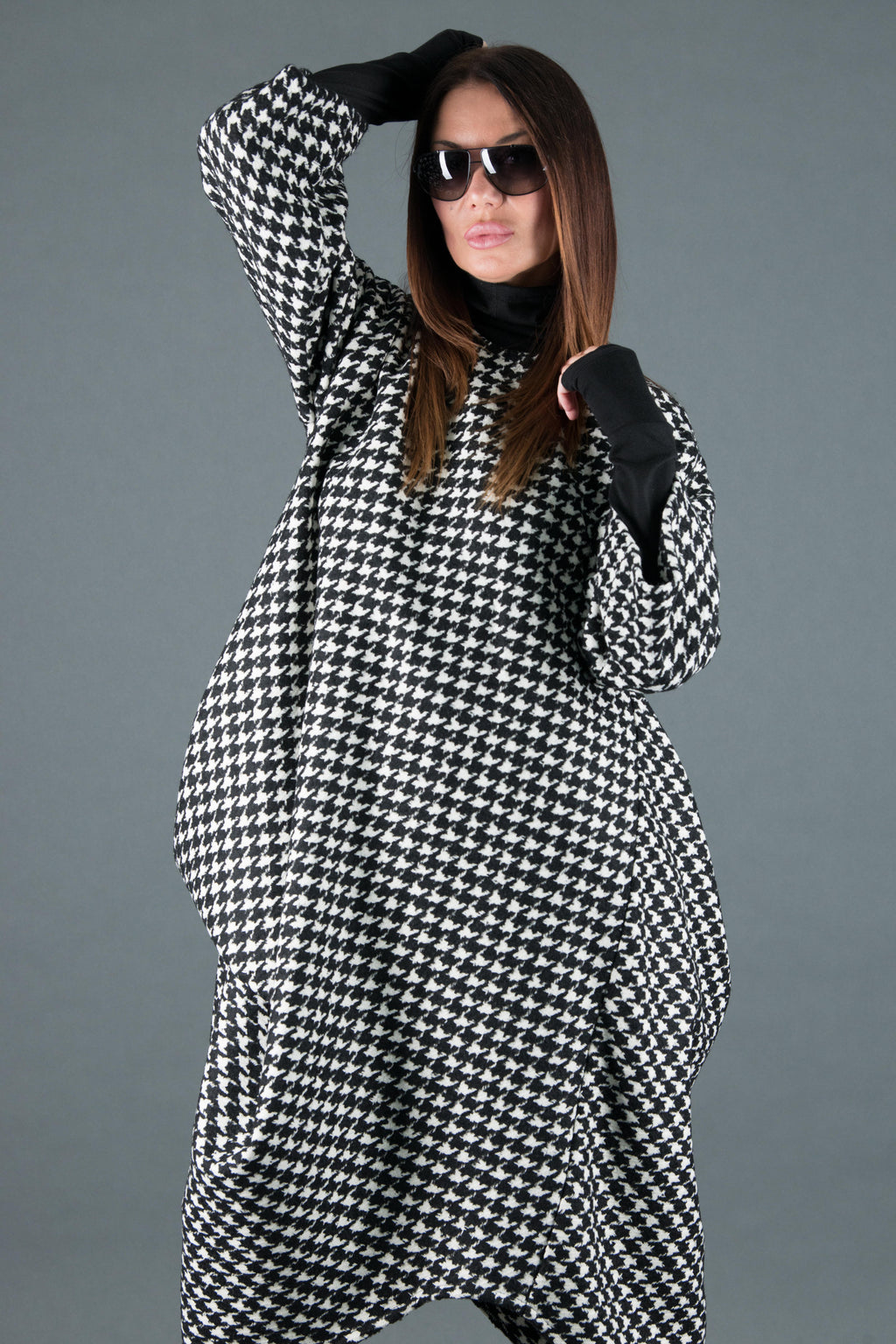 Houndstooth poncho dress Tracy - EUG Fashion