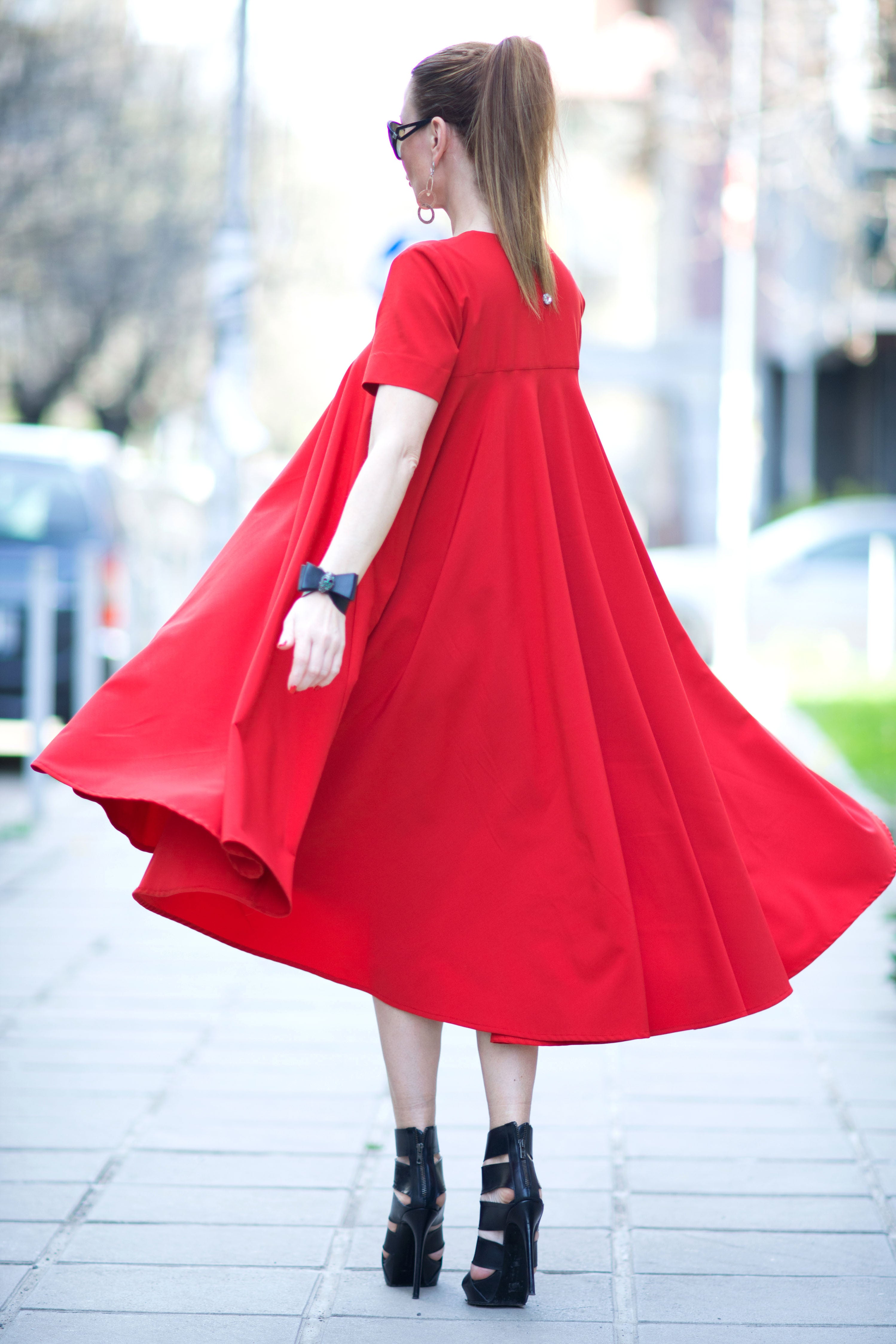 a line red dress #red