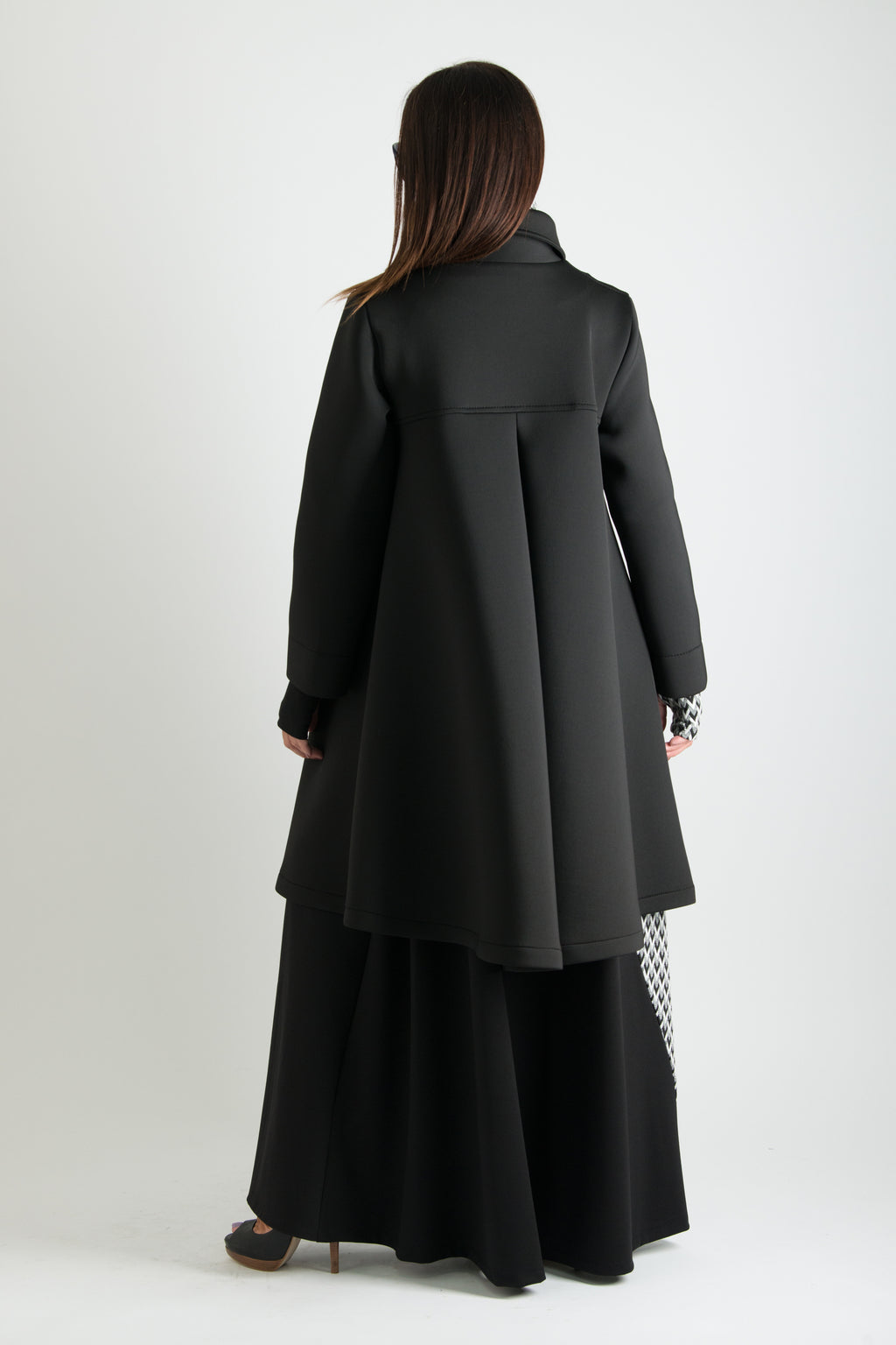 Black neoprene A-line blazer coat Kylie double-breasted - EUG Fashion #black
