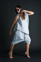 Light Grey French terry cotton set - asymmetric wrap top and elastic-waist harem pants, Piano | EUG Fashion #light-grey