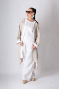 Natural wide linen vest with white trim on front and cuffs - wide sleeves, Genoa | EUG Fashion #natural
