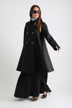 Black neoprene A-line blazer coat Kylie double-breasted - EUG Fashion #black
