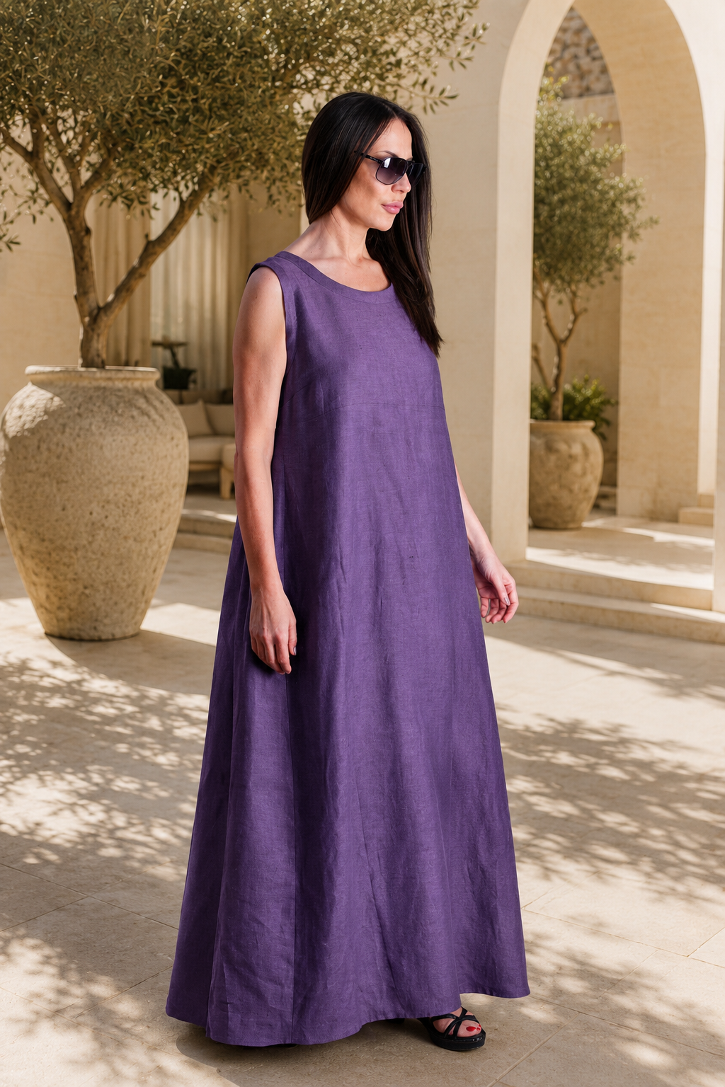 Linen elegant long sleeveless dress - EUG fashion - #smoky-purple