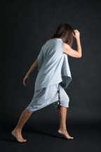 Light Grey French terry cotton set - asymmetric wrap top and elastic-waist harem pants, Piano | EUG Fashion #light-grey