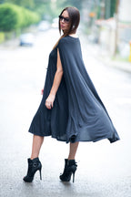 jersey black mid length dress - EUG fashion