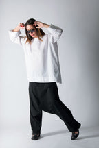 Black cotton drop-crotch pants Kony — EUG Fashion
