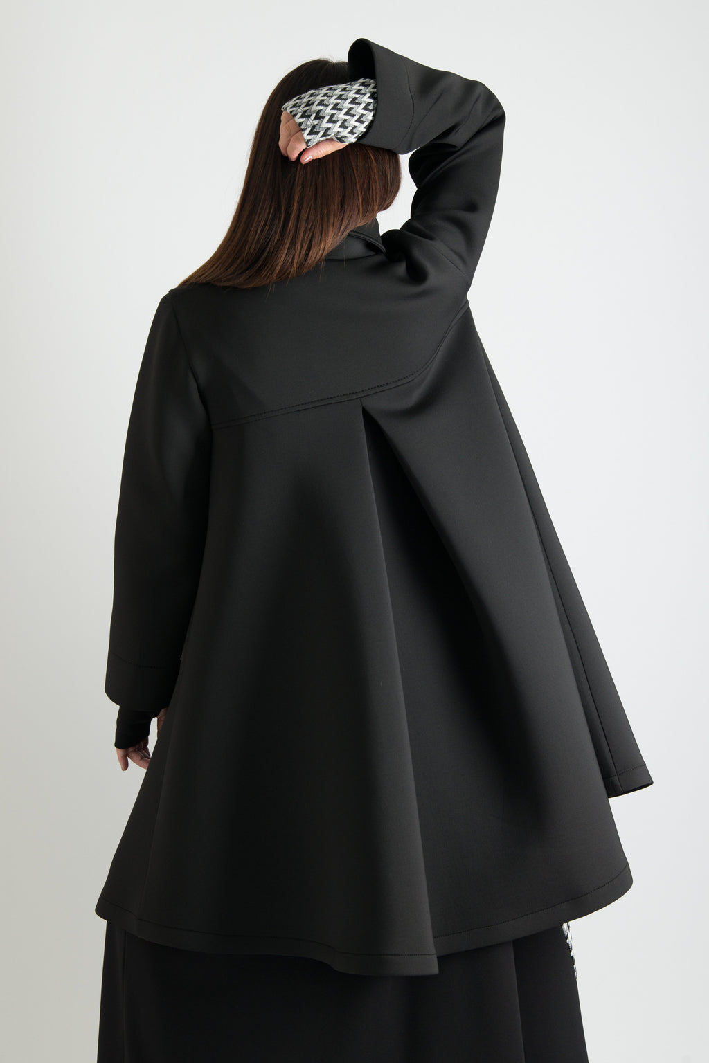 Black neoprene A-line blazer coat Kylie double-breasted - EUG Fashion #black
