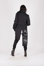 Black neoprene long asymmetric jacket Emma with print - EUG Fashion #black
