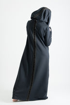 Black hooded octopus print maxi dress Tina with neoprene back band - EUG Fashion #black
