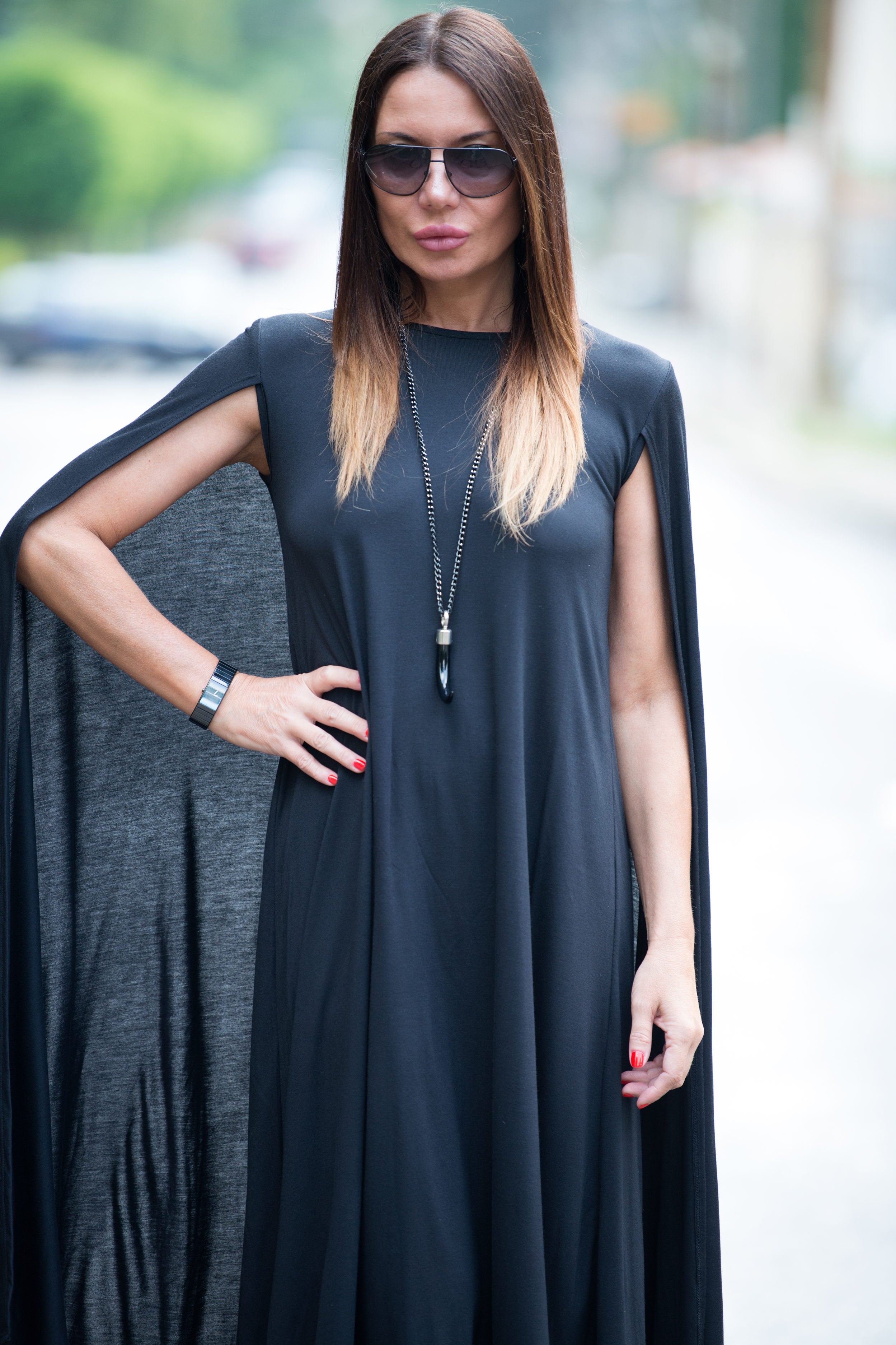 jersey black mid length dress - EUG fashion
