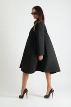 Black neoprene A-line blazer coat Kylie double-breasted - EUG Fashion #black
