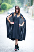 jersey black mid length dress - EUG fashion