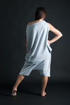 Light Grey French terry cotton set - asymmetric wrap top and elastic-waist harem pants, Piano | EUG Fashion #light-grey