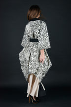 Off-white embroidered wool cape coat Cindy with black embroidery and belt - EUG Fashion #off-white
