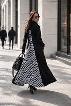 Black punto milano turtleneck A-line dress Rosa with houndstooth back panel - EUG Fashion #black
