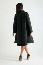Black neoprene A-line blazer coat Kylie double-breasted - EUG Fashion #black
