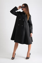 Black neoprene A-line blazer coat Kylie double-breasted - EUG Fashion #black
