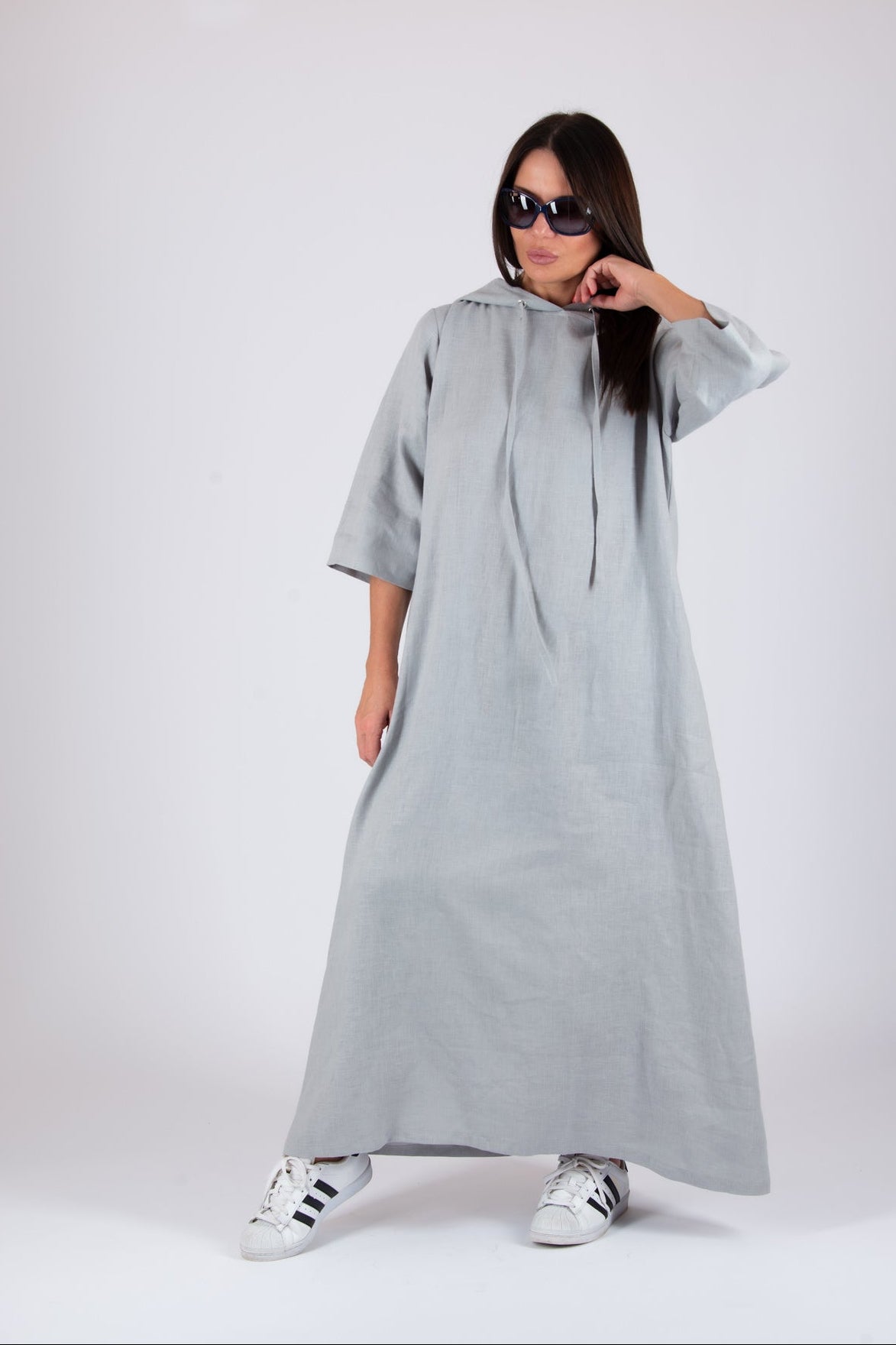 light grey  linen hooded dress
