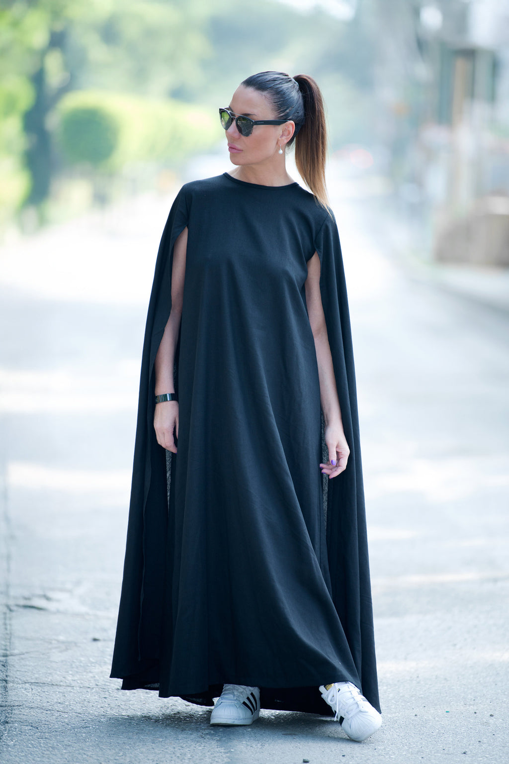 linen cape dress - Eug fashion #black