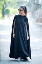 linen cape dress - Eug fashion #black