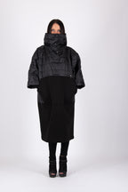 Black quilted poncho with wide sleeves and high collar - warm cotton wadding, worn over clothes, Mari | EUG Fashion #black
