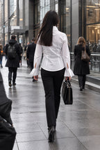 White cotton shirt - oversized collar, extra-large designer cuffs, fitted silhouette, Belinda | EUG Fashion #white

