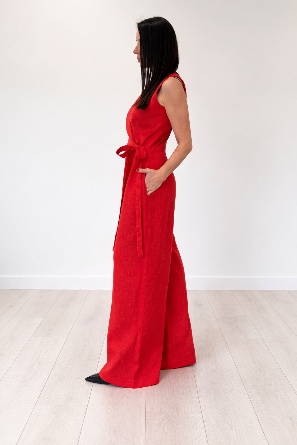 Linen wrap jumpsuit - Eug fashion #red