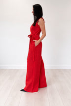 Linen wrap jumpsuit - Eug fashion #red
