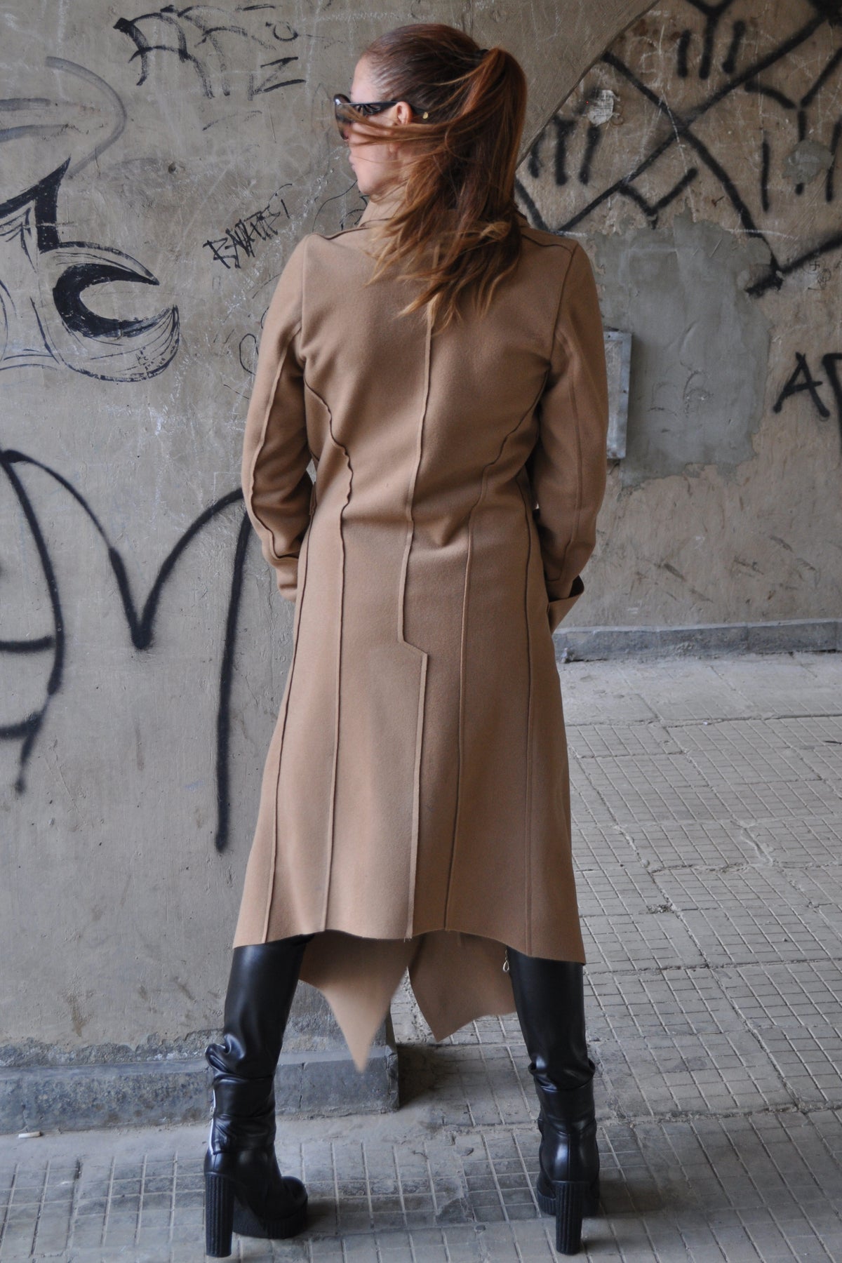 Light brown wool cashmere wrap coat Victoria with belt - EUG Fashion #light-brown
