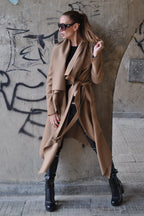 Light brown wool cashmere wrap coat Victoria with belt - EUG Fashion #light-brown
