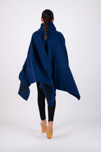 Royal blue soft bouclé knitted poncho with turtleneck and asymmetric arm openings - relaxed silhouette, Eva | EUG Fashion #royal-blue
