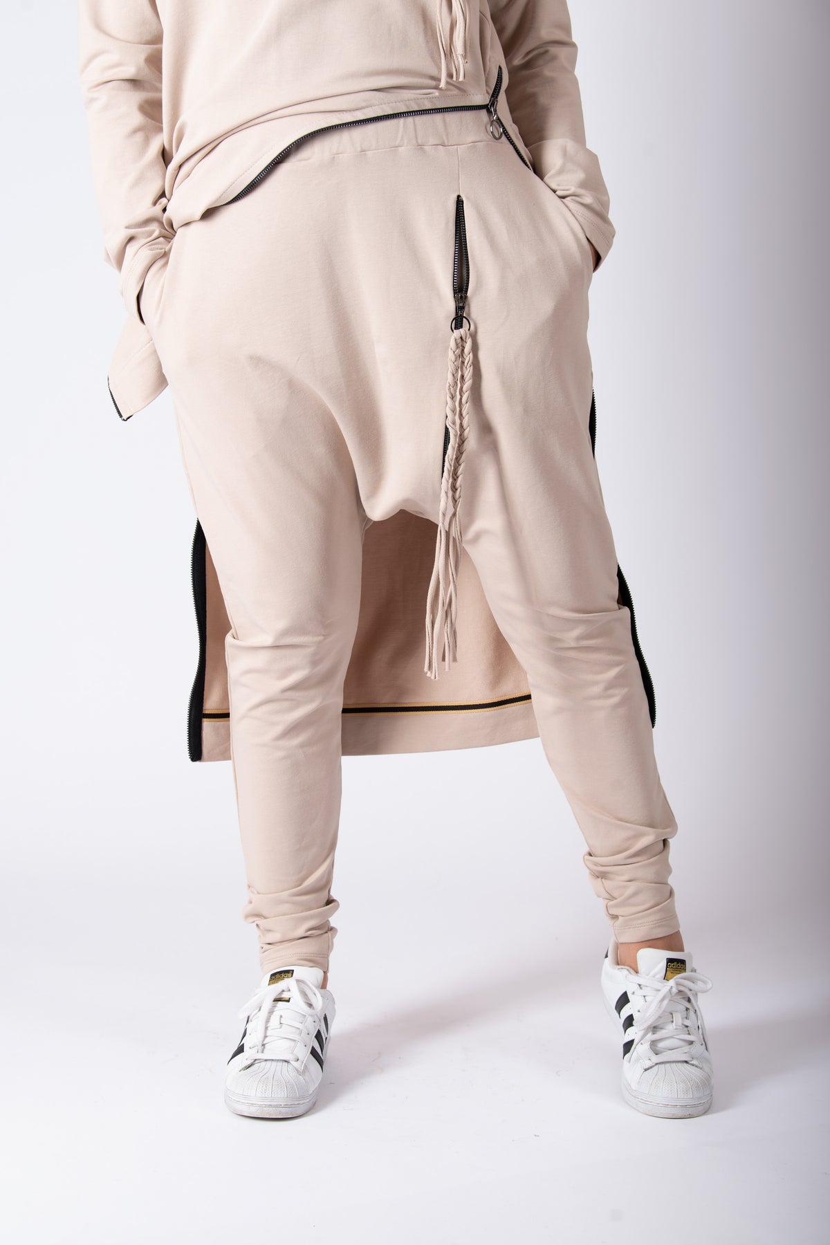 Beige drop-crotch harem pants Gloria — EUG Fashion #beige
