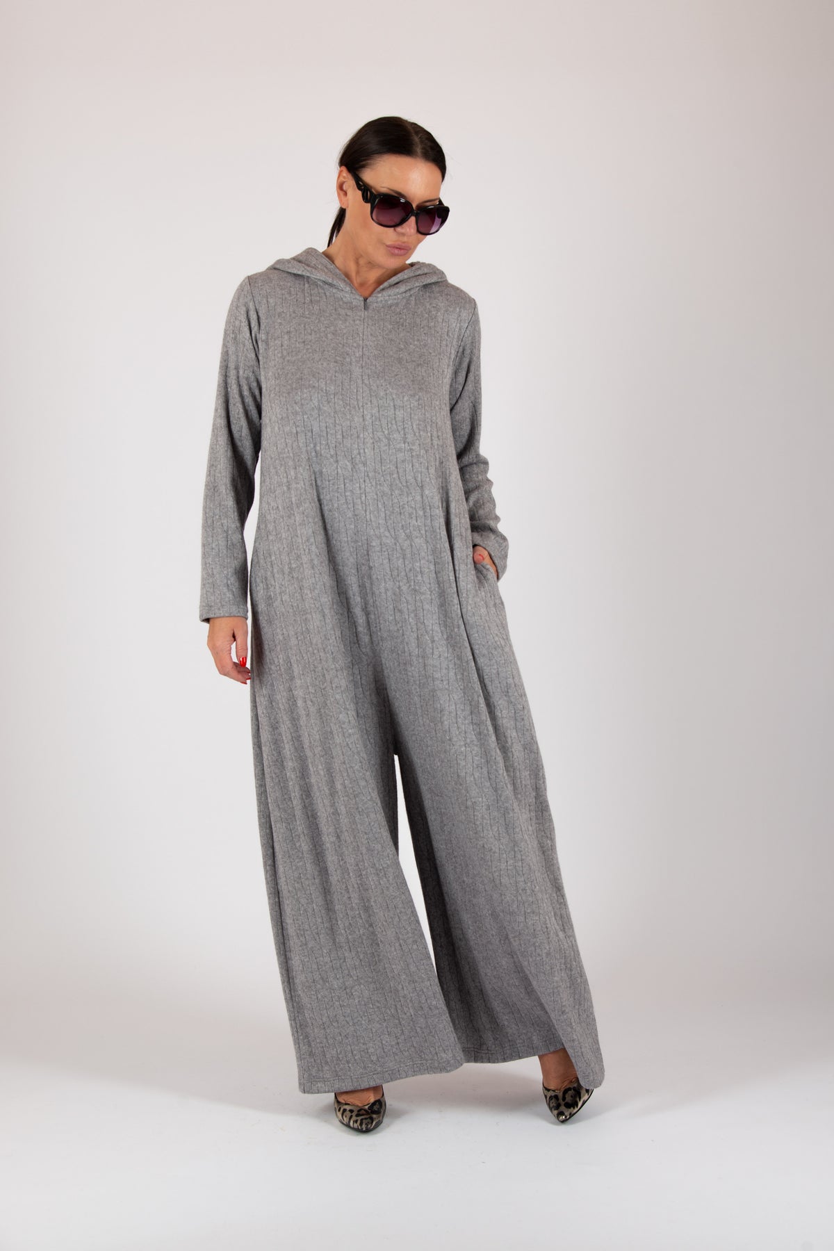 knitted hooded jumpsuit #light-grey