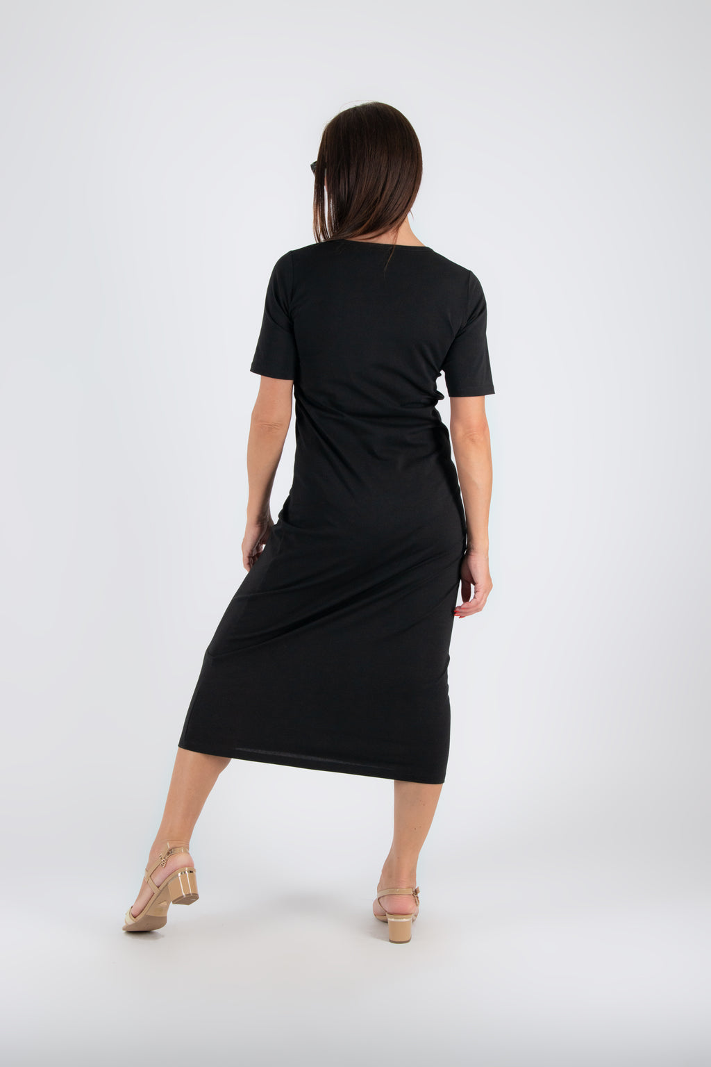 black long v neck dress #black