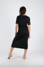 black long v neck dress #black
