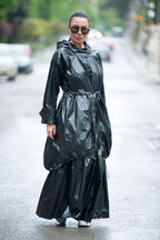 Black crinkle polyester windbreaker EUGF hooded balloon silhouette - EUG Fashion #black
