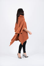 Brown warm patterned knit poncho with turtleneck and arm openings - elegant over dresses, Eva | EUG Fashion #brown
