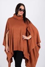 Brown warm patterned knit poncho with turtleneck and arm openings - elegant over dresses, Eva | EUG Fashion #brown
