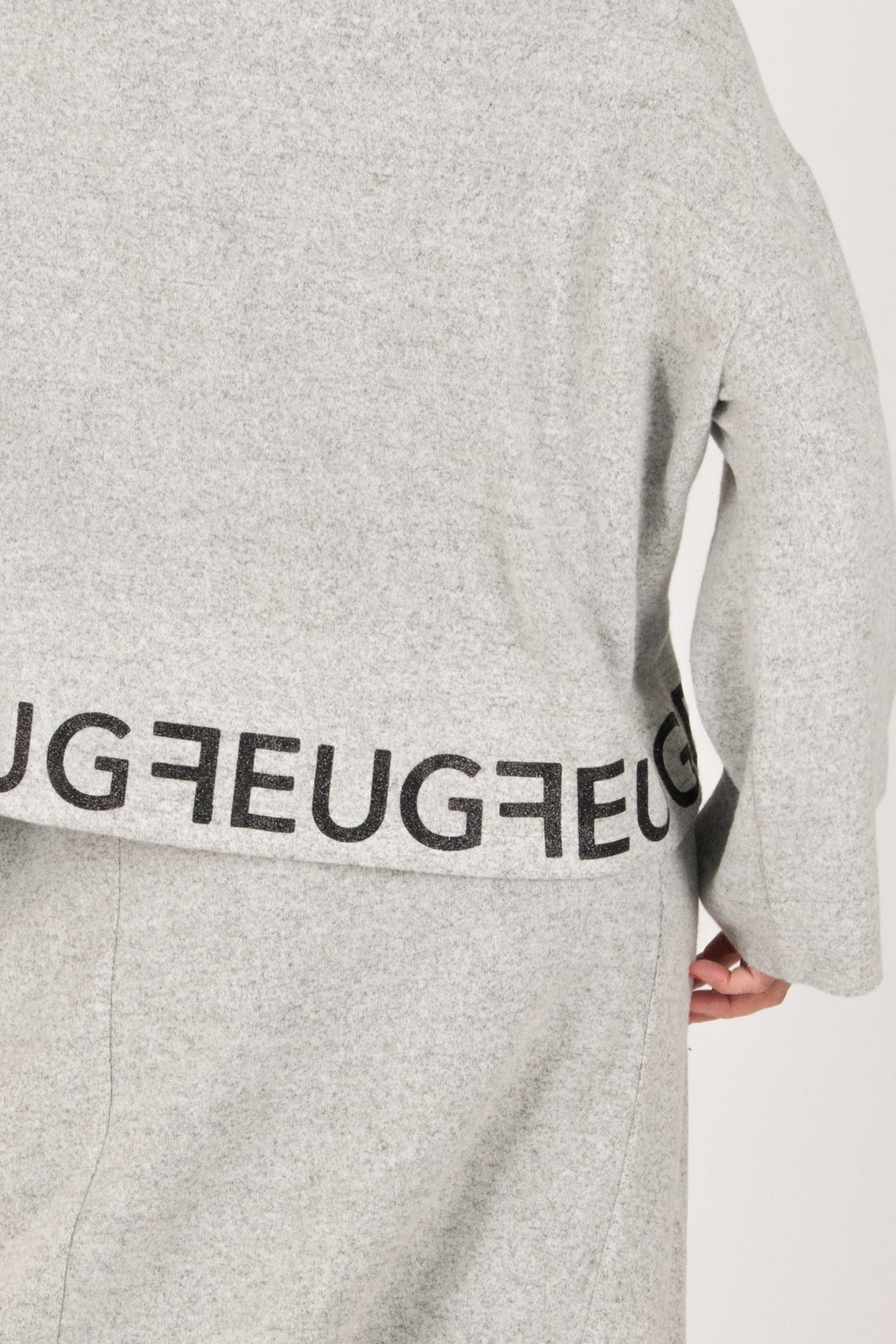 Light Grey knit set - black lettering, wide top and harem trousers with elasticated waist, Elena | EUG Fashion #light-grey⠋