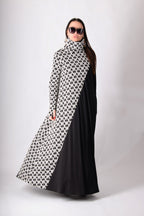 Black and white houndstooth turtleneck A-line dress Vivian - EUG Fashion 