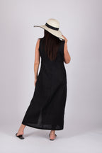 linen strate long dress - eug fashion #black