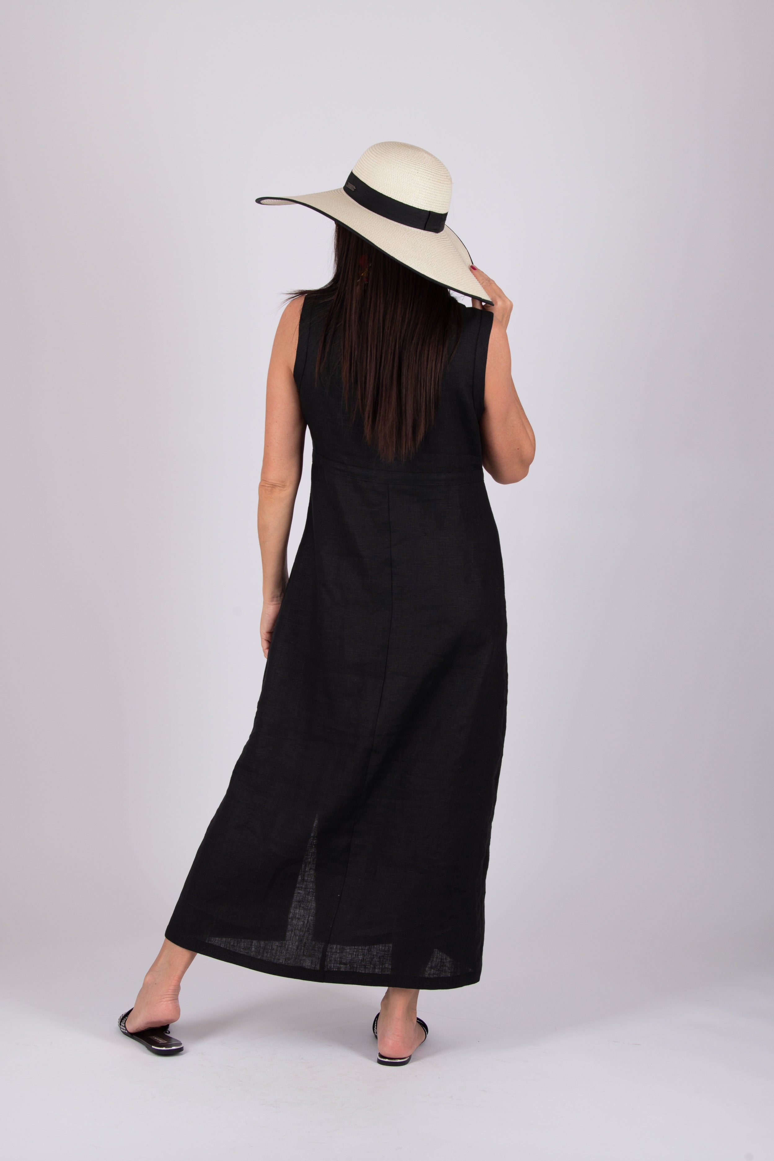 linen strate long dress - eug fashion #black