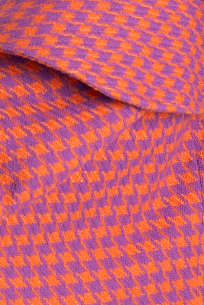 Pink-orange houndstooth cape coat with contrasting lining and wide sleeves - loose silhouette, Siri | EUG Fashion