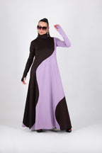 Light purple and chocolate brown A-line dress Vivian - EUG Fashion 
