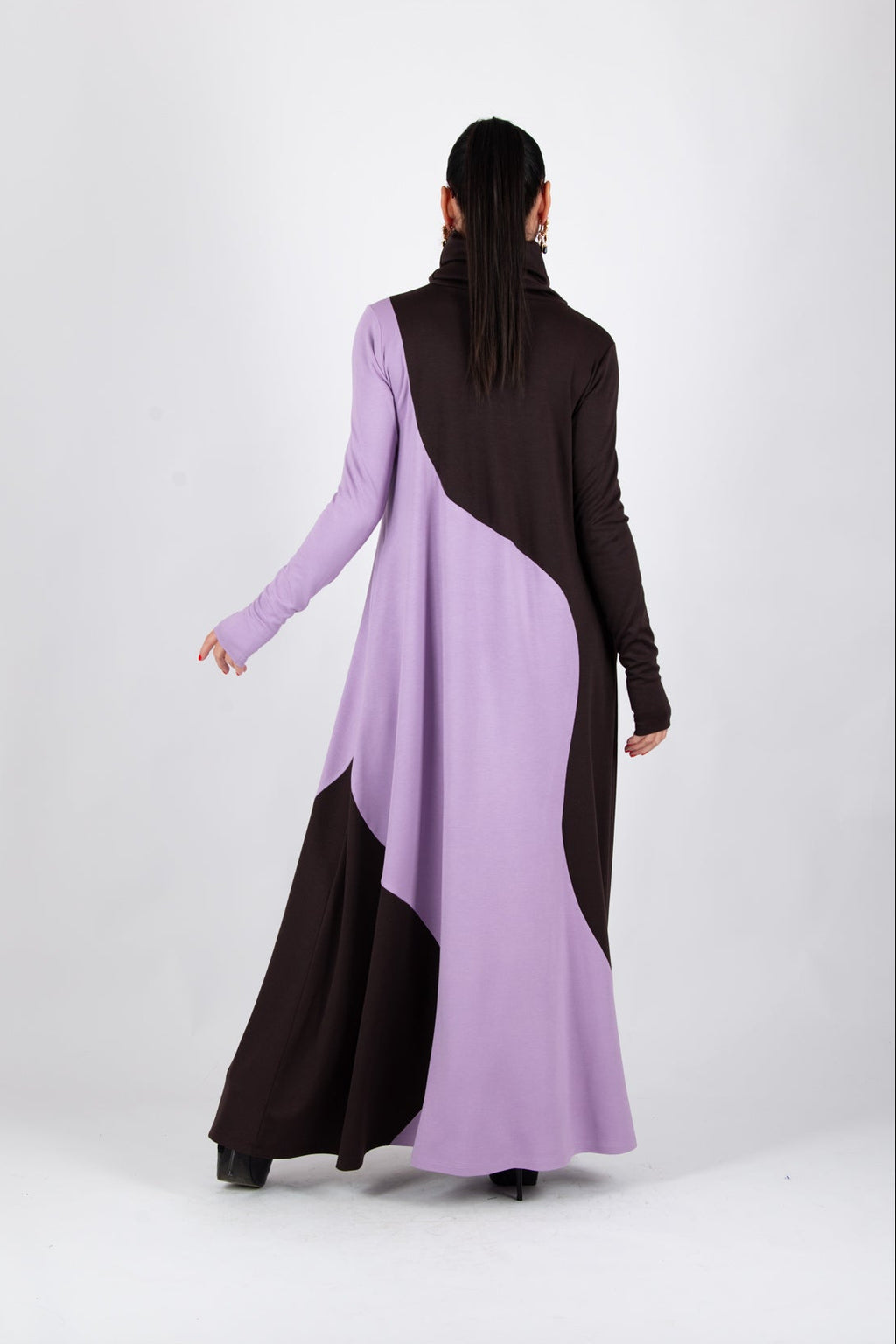 Light purple and chocolate brown A-line dress Vivian - EUG Fashion 
